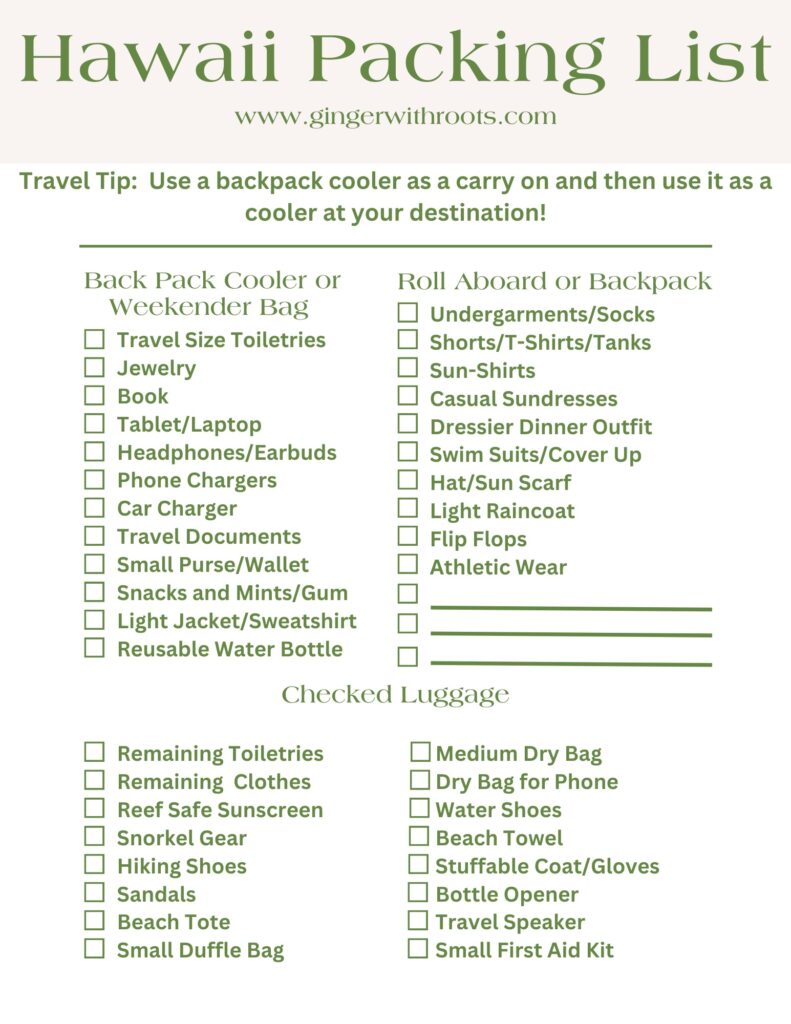 Hawaii Packing List - 1